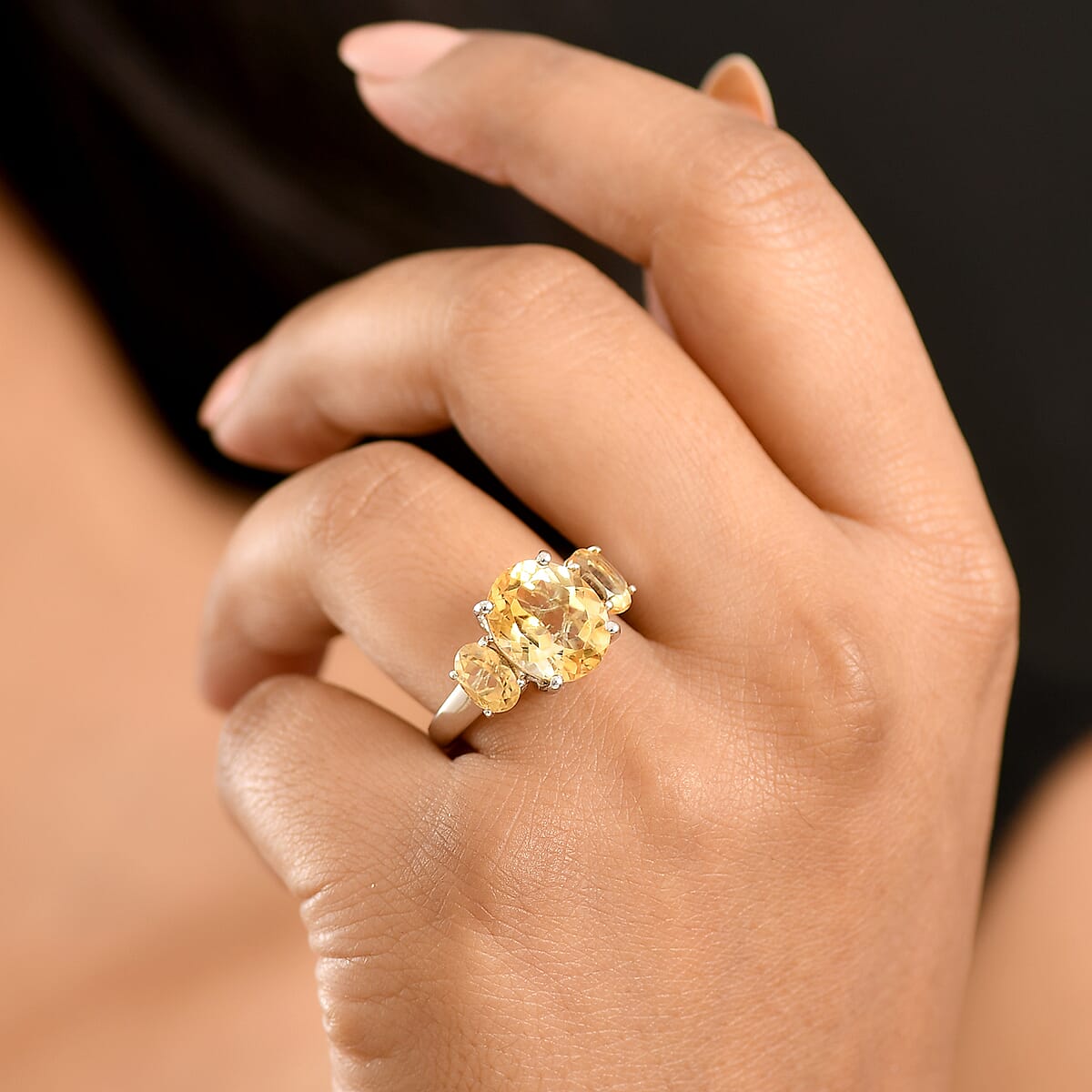 EverTrue Brazilian Citrine 5.90 ctw Ring in Platinum Bond (Size 10.0) image number 2