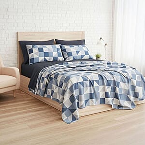 Closeout American Thread Collection 6pc Grey & Blue Geometric Microfiber Sheet Set -Twin