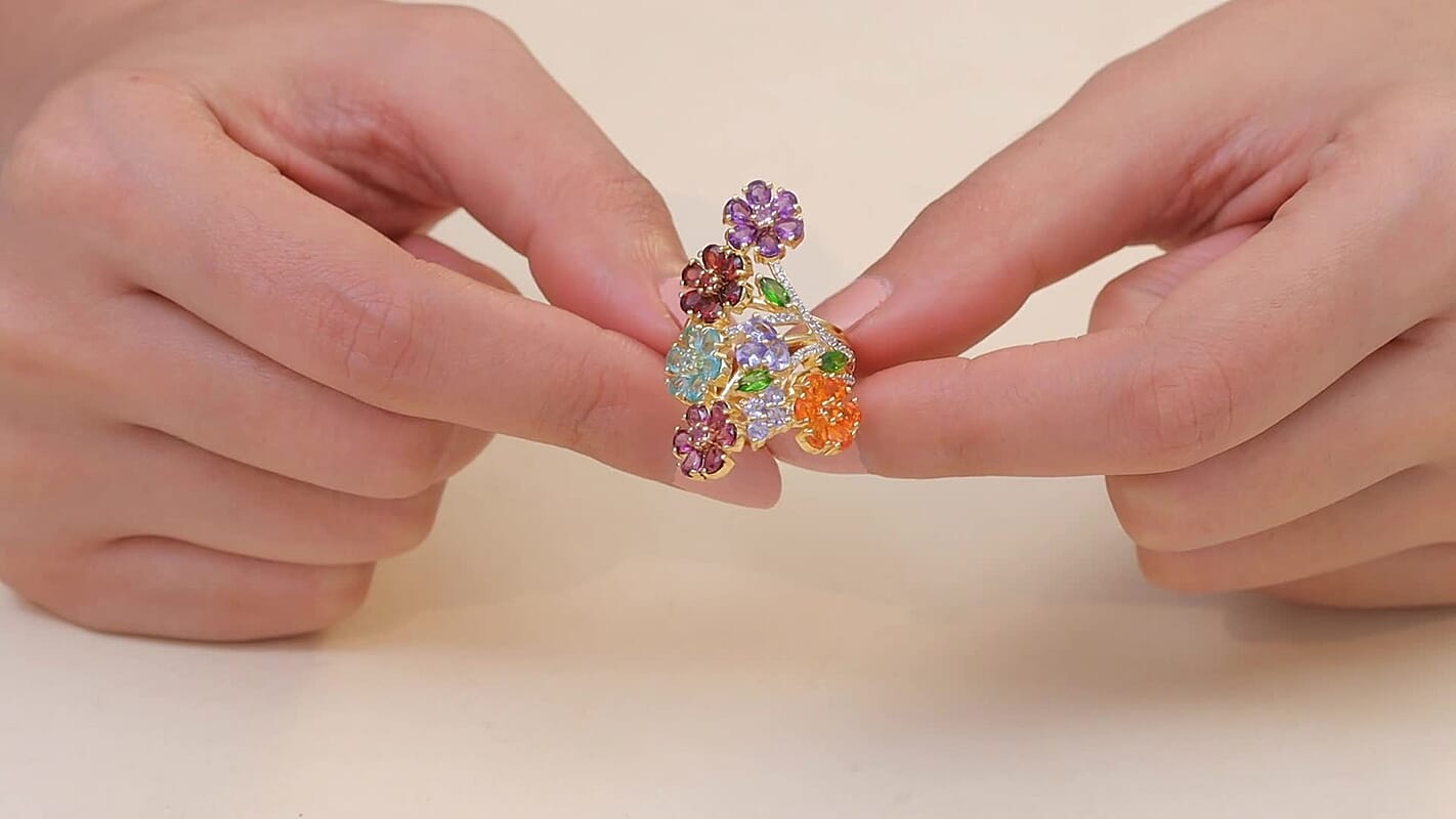 D'Joy Multi Gemstone Ring in Vermeil YG Over Sterling Silver (Size 10.0) 6.60 ctw