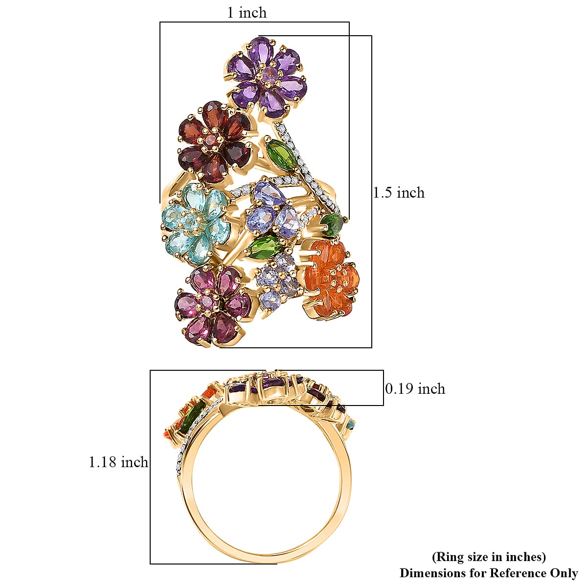 D'Joy Multi Gemstone 6.60 ctw Blooming Garden Ring in Vermeil Yellow Gold Over Sterling Silver (Size 10.0) image number 5
