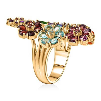D'Joy Multi Gemstone 6.60 ctw Blooming Garden Ring in Vermeil Yellow Gold Over Sterling Silver (Size 7.0)