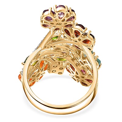 D'Joy Multi Gemstone 6.60 ctw Blooming Garden Ring in Vermeil Yellow Gold Over Sterling Silver (Size 7.0)