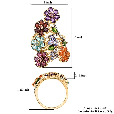 D'Joy Multi Gemstone 6.60 ctw Blooming Garden Ring in Vermeil Yellow Gold Over Sterling Silver (Size 7.0)