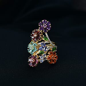 D'Joy Multi Gemstone 6.60 ctw Ring in Vermeil Yellow Gold Over Sterling Silver (Size 8.0)