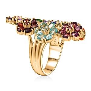 D'Joy Multi Gemstone 6.60 ctw Ring in Vermeil Yellow Gold Over Sterling Silver (Size 8.0)