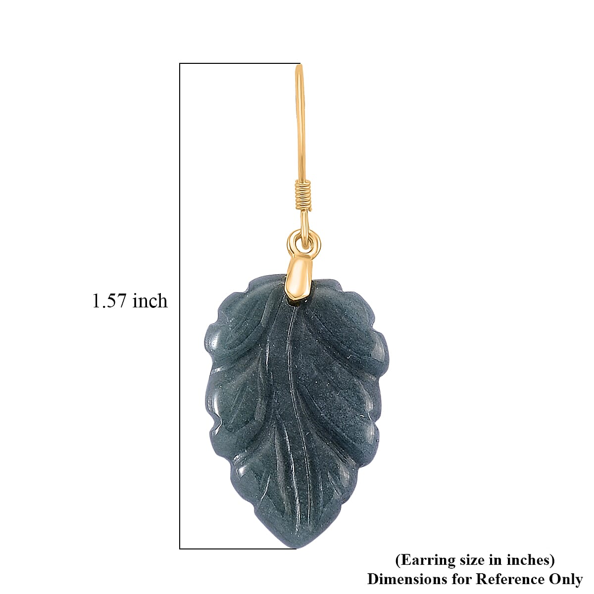 D'Joy Natural Olmec Jadeite 25.00 ctw Carved Leaf Earrings in 14K Yellow Gold Over Sterling Silver image number 4