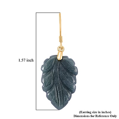 D'Joy Natural Olmec Jadeite 25.00 ctw Carved Leaf Earrings in 14K Yellow Gold Over Sterling Silver
