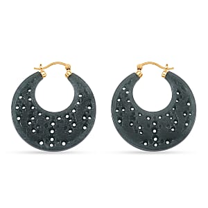 D'Joy Natural Olmec Jadeite 50.00 ctw Carved Hoop Earrings in 14K Yellow Gold Over Sterling Silver