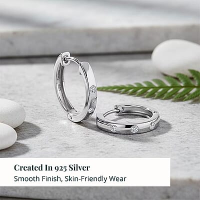 Luxuriant Lab Grown Diamond G-H SI 0.20 ctw Hoop Earrings in Rhodium Over Sterling Silver