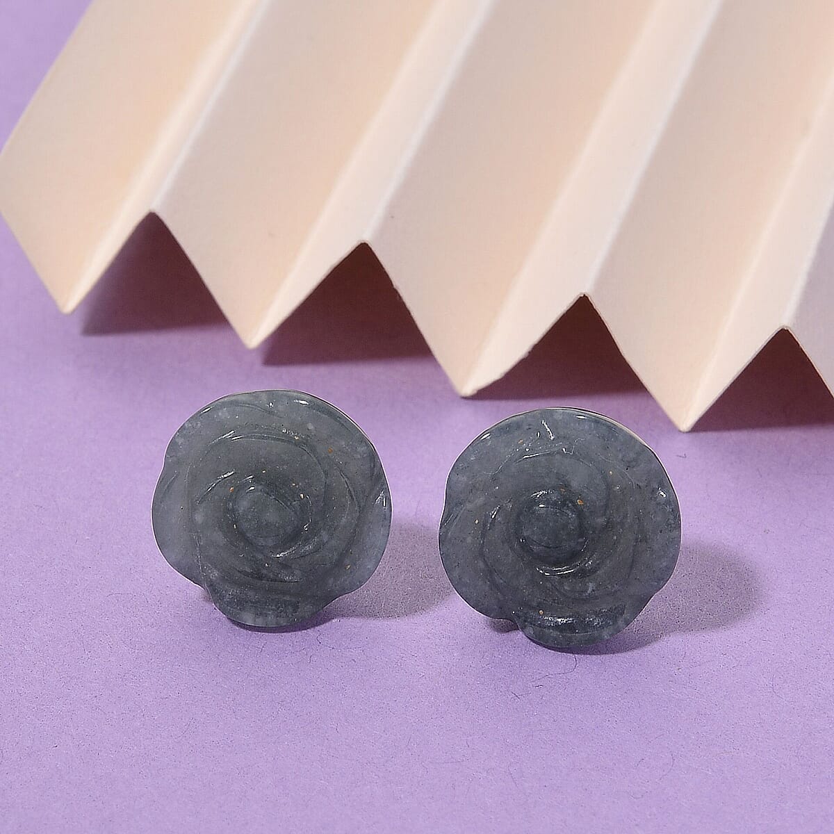 D'Joy Natural Olmec Jadeite 20.00 ctw Carved Flower Earrings in Rhodium Over Sterling Silver image number 1