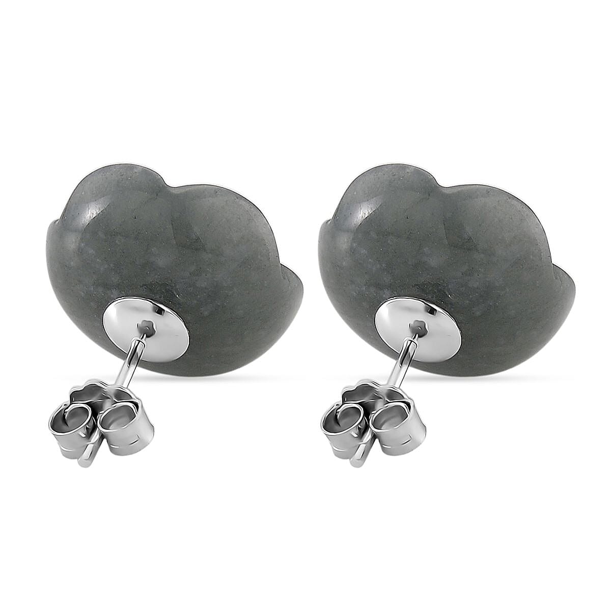 D'Joy Natural Olmec Jadeite 20.00 ctw Carved Flower Earrings in Rhodium Over Sterling Silver image number 3