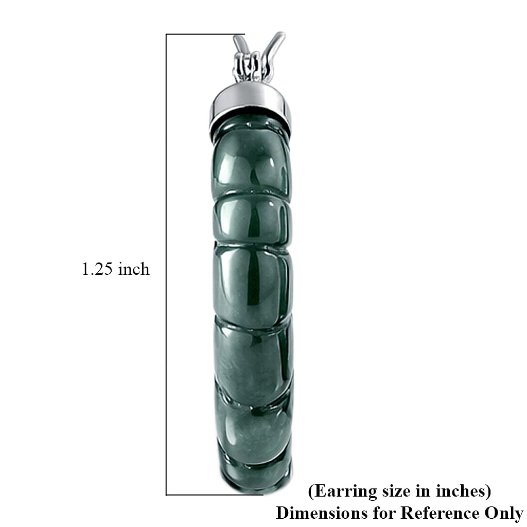 D'Joy Natural Olmec Jadeite 45.00 ctw Carved Hoop Earrings in Rhodium Over Sterling Silver