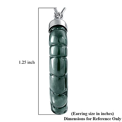 D'Joy Natural Olmec Jadeite 45.00 ctw Carved Hoop Earrings in Rhodium Over Sterling Silver
