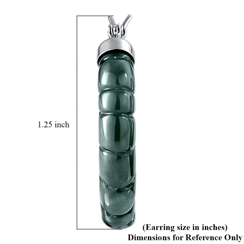 D'Joy Natural Olmec Jadeite 45.00 ctw Carved Hoop Earrings in Rhodium Over Sterling Silver