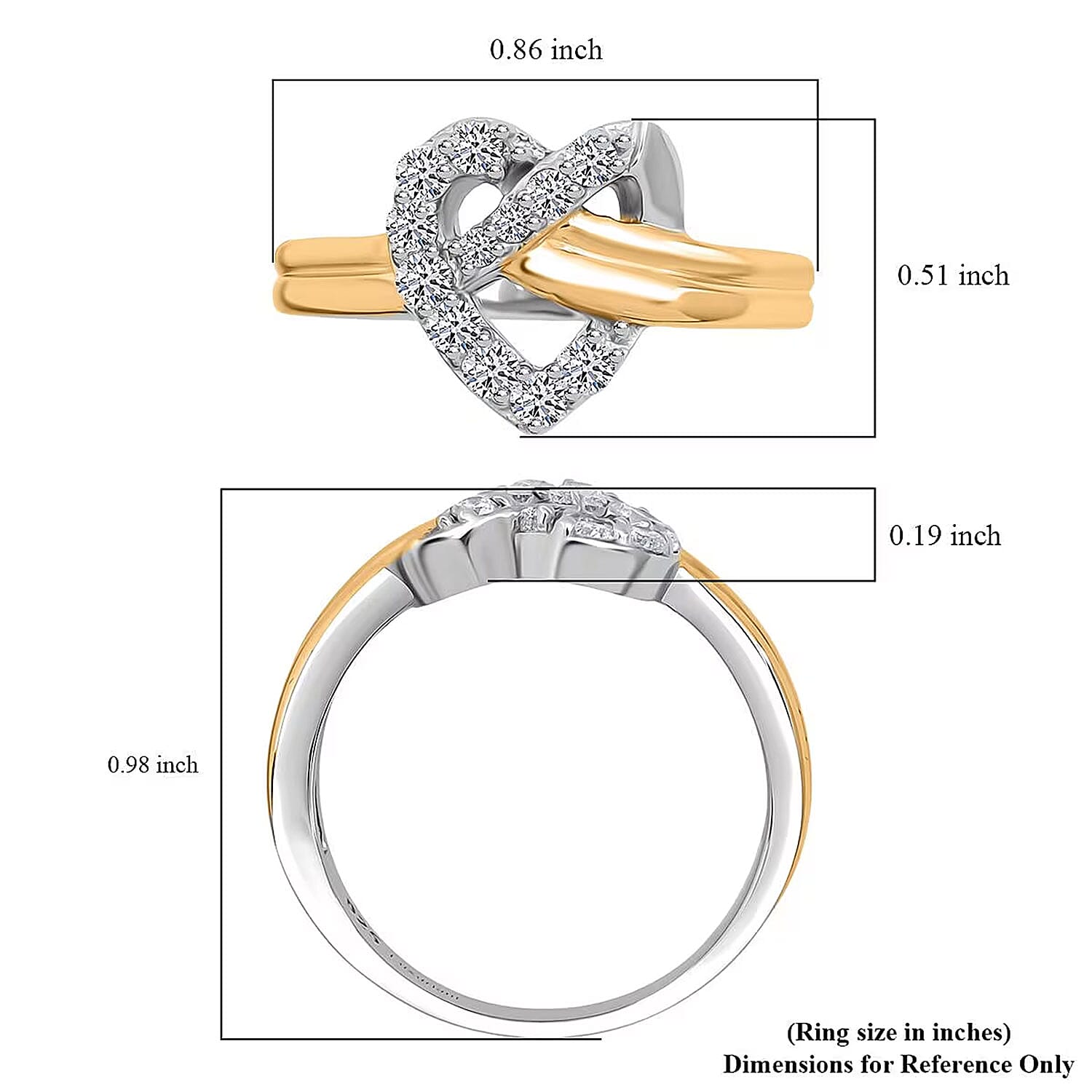  Luxuriant Lab Grown Diamond G-H SI 0.35 ctw Infinity Heart Ring in 18K Vermeil YG and Rhodium Over Sterling Silver (Size 10.0)