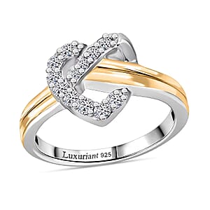 Doorbuster Luxuriant Lab Grown Diamond G-H SI 0.35 ctw Infinity Heart Ring in 18K Vermeil YG and Rhodium Over Sterling Silver (Size 7.0)