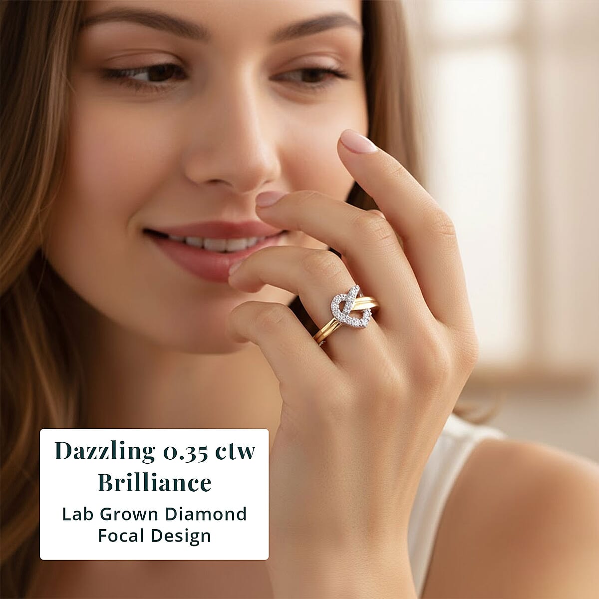 Doorbuster Luxuriant Lab Grown Diamond G-H SI 0.35 ctw Infinity Heart Ring in 18K Vermeil YG and Rhodium Over Sterling Silver (Size 7.0) image number 1