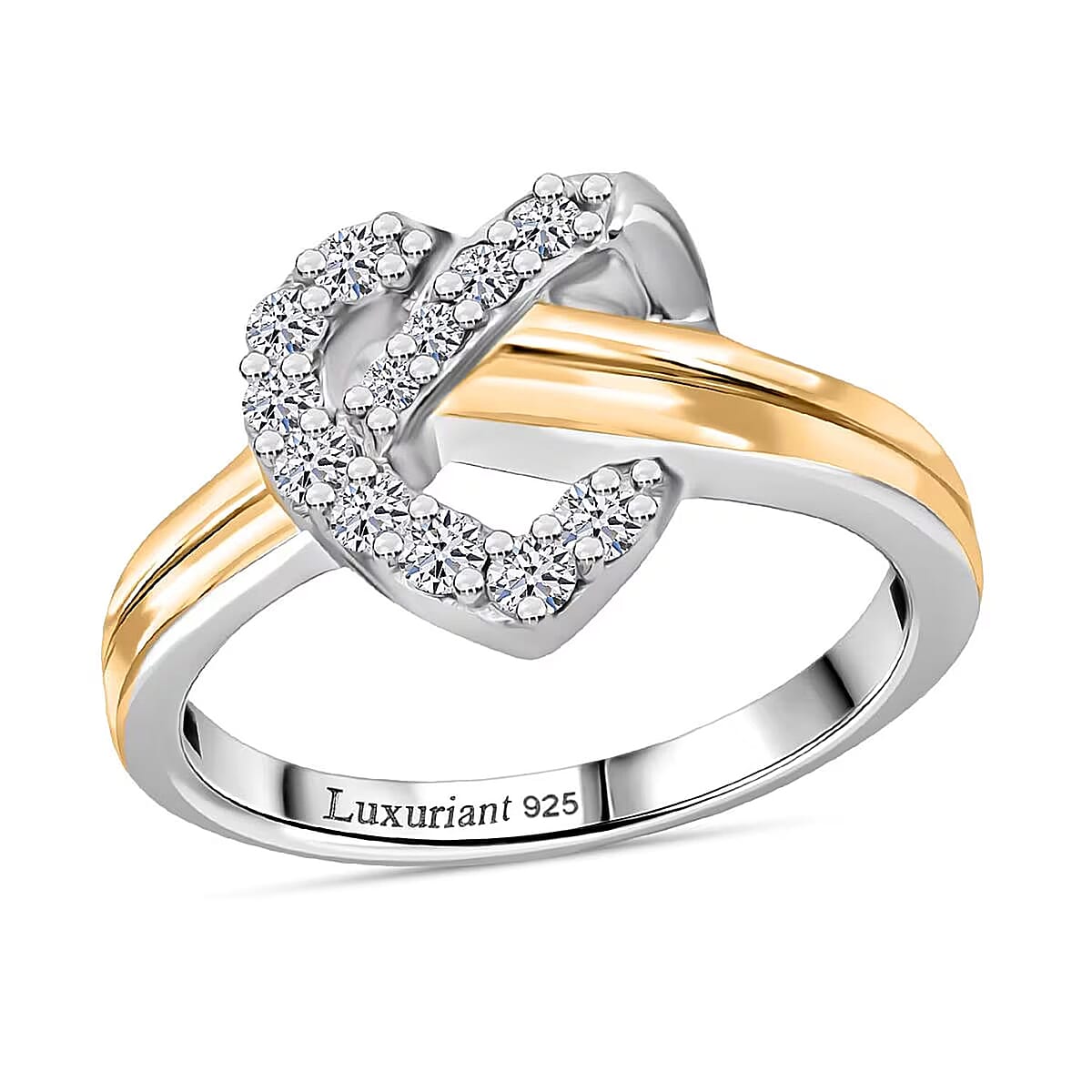 Doorbuster Luxuriant Lab Grown Diamond G-H SI 0.35 ctw Infinity Heart Ring in 18K Vermeil YG and Rhodium Over Sterling Silver (Size 9.0) image number 0