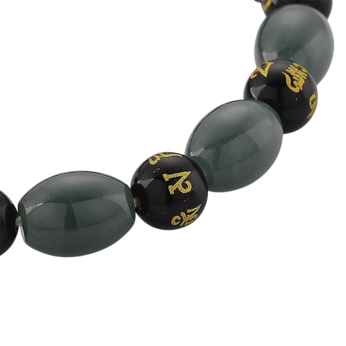 Natural Olmec Jadeite and Black Obsidian 130.00 ctw Beaded Stretch Bracelet (6.5-7.0In) image number 3