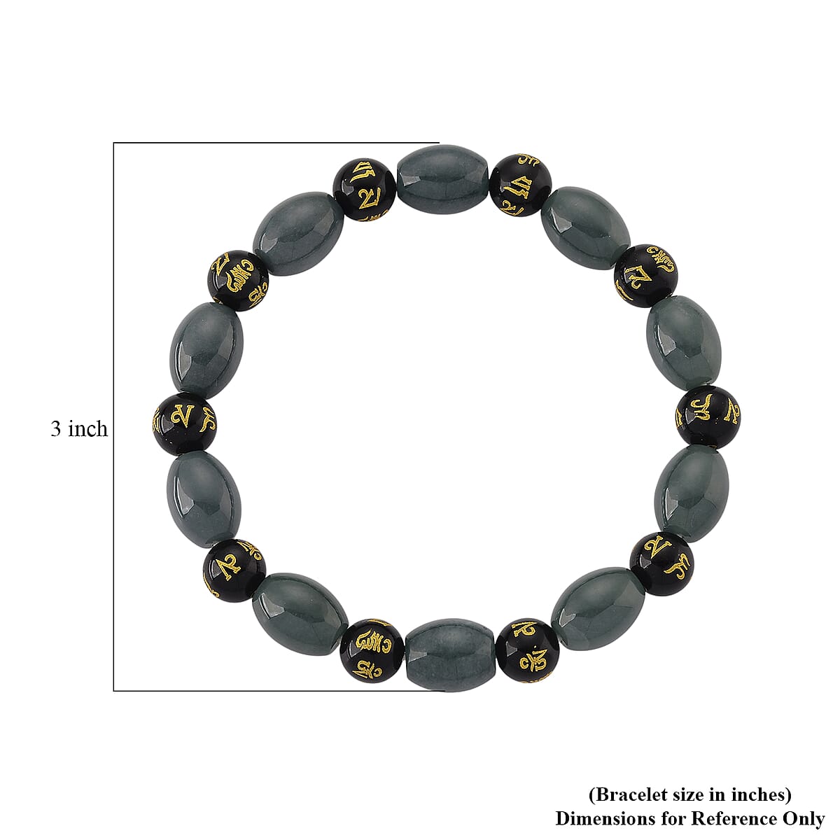 Natural Olmec Jadeite and Black Obsidian 130.00 ctw Beaded Stretch Bracelet (6.5-7.0In) image number 4