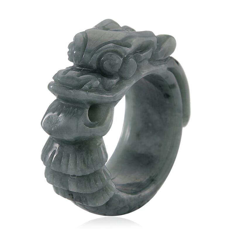 Natural Olmec Jadeite Carved Dragon Band Ring (Size 5.0) 45.00 ctw