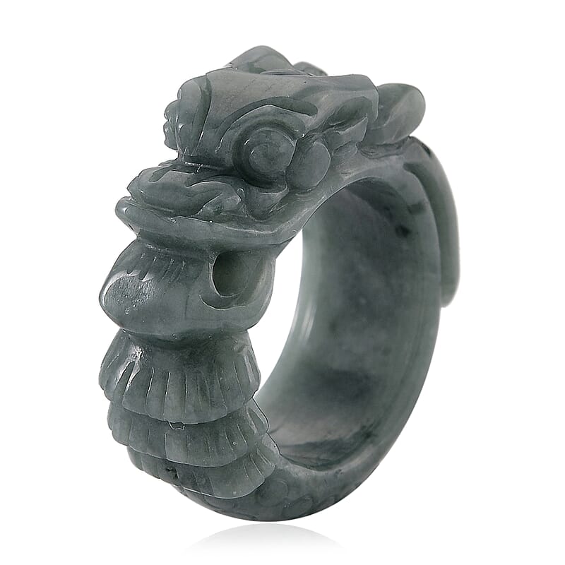 Natural Olmec Jadeite Carved Dragon Band Ring (Size 5.0) 45.00 ctw
