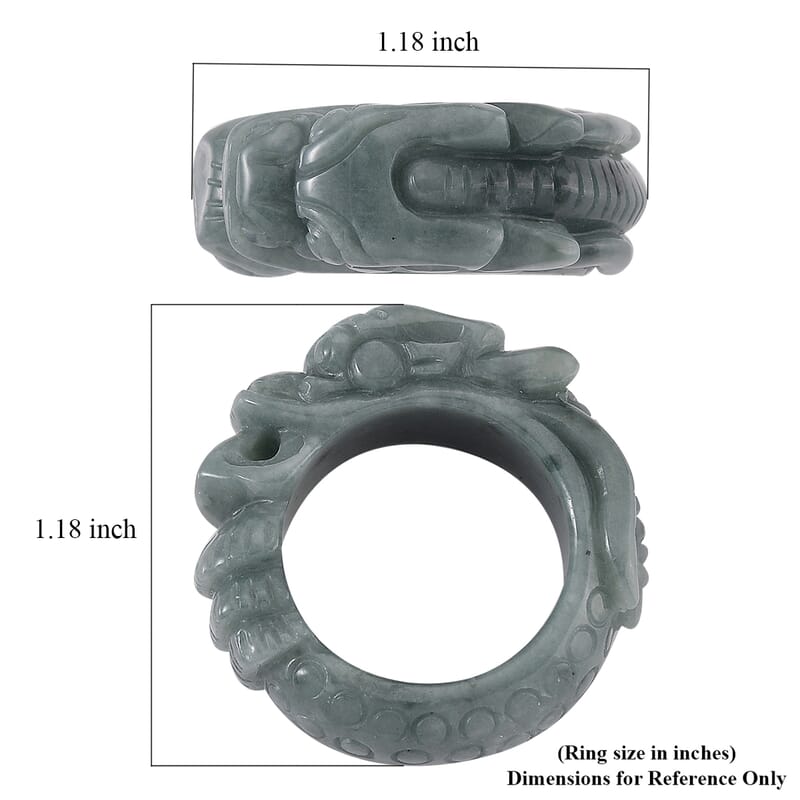 Natural Olmec Jadeite Carved Dragon Band Ring (Size 5.0) 45.00 ctw