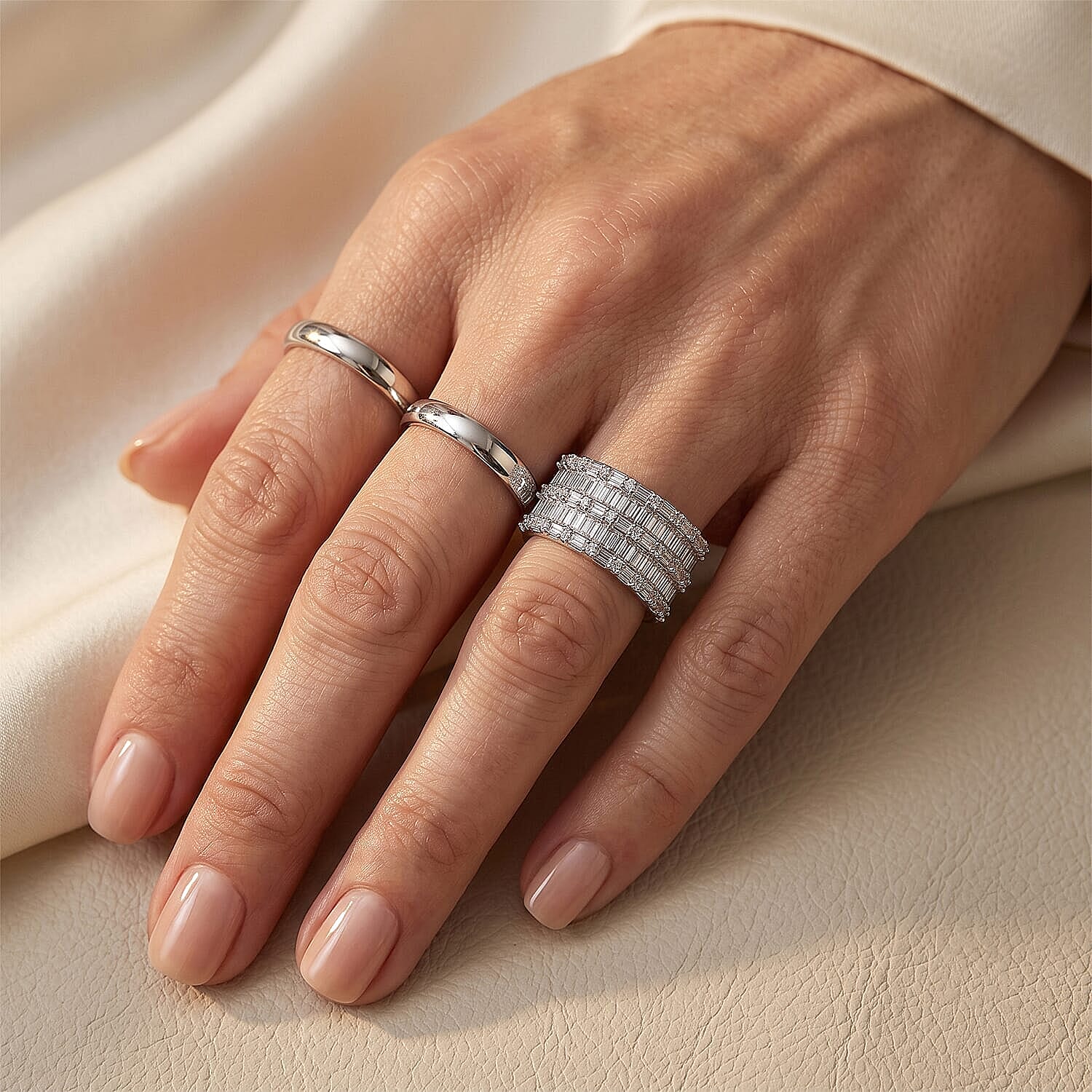 D'Joy White Diamond (1.0 cts) Ring in Rhodium Over Sterling Silver (Size 10.0) 1.00 ctw