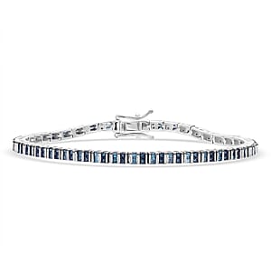D'Joy Blue Diamond (IR) Tennis Bracelet in Rhodium Over Sterling Silver (7.25 In) 1.00 ctw
