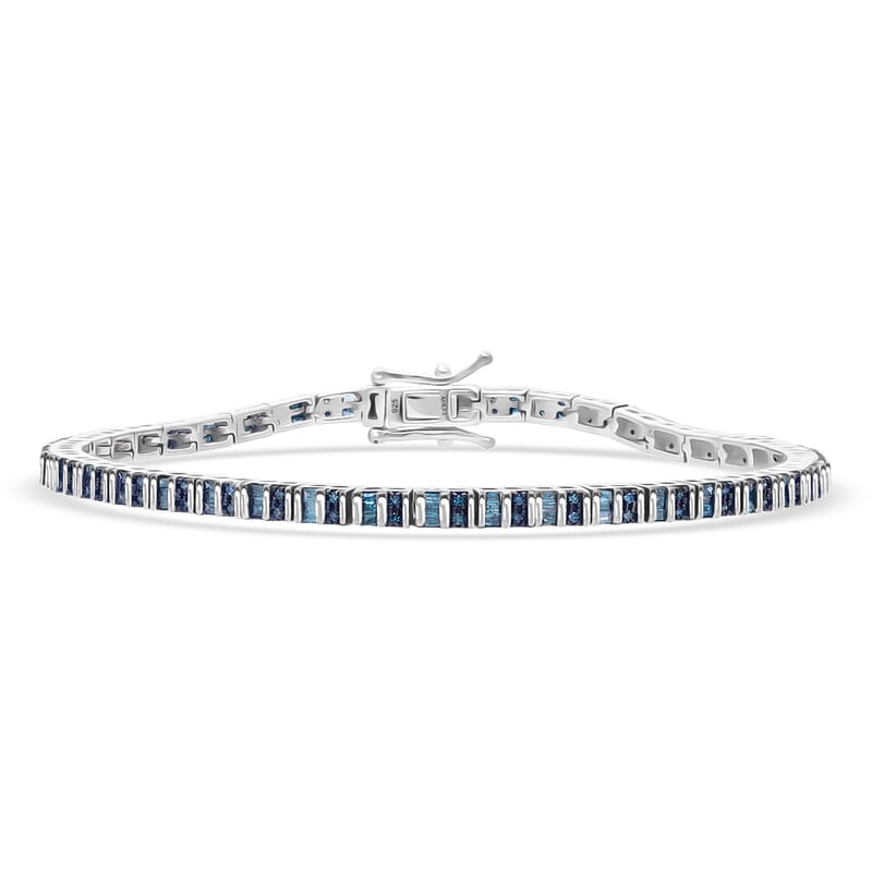 D'Joy Blue Diamond 1.00 ctw Tennis Bracelet in Rhodium Over Sterling Sil (7.25 In)