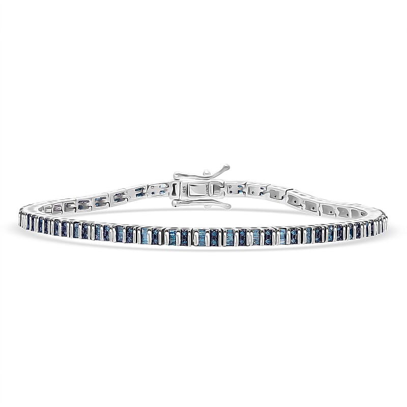D'Joy Blue Diamond 1.00 ctw Tennis Bracelet in Rhodium Over Sterling Sil (7.25 In)