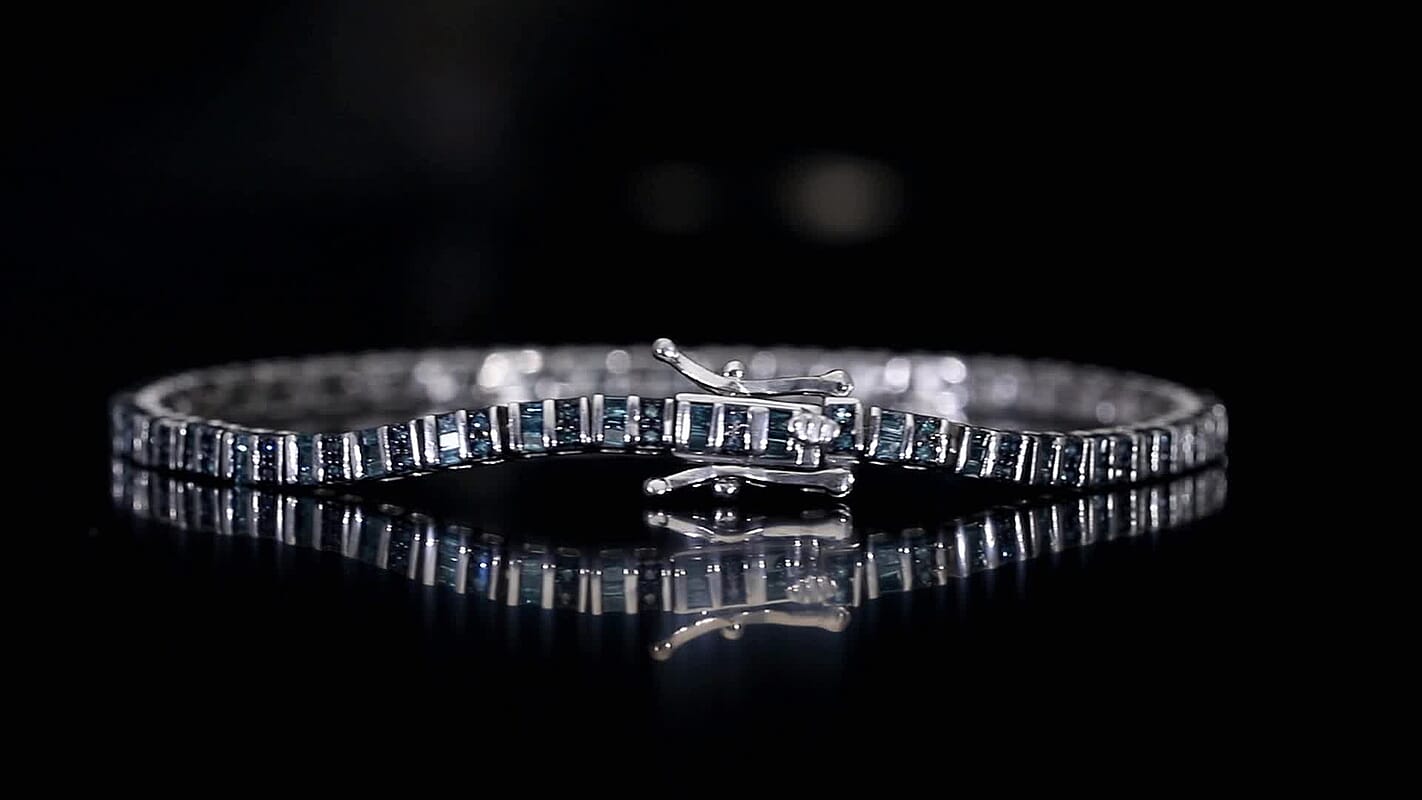 D'Joy Blue Diamond (IR) Tennis Bracelet in Rhodium Over Sterling Silver (7.25 In) 1.00 ctw