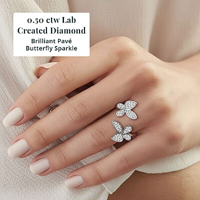Luxuriant Lab Grown Diamond G-H SI 0.50 ctw Butterfly Ring in Rhodium Over Sterling Silver (Size 10.0)