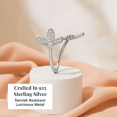 Luxuriant Lab Grown Diamond G-H SI 0.50 ctw Butterfly Ring in Rhodium Over Sterling Silver (Size 10.0)