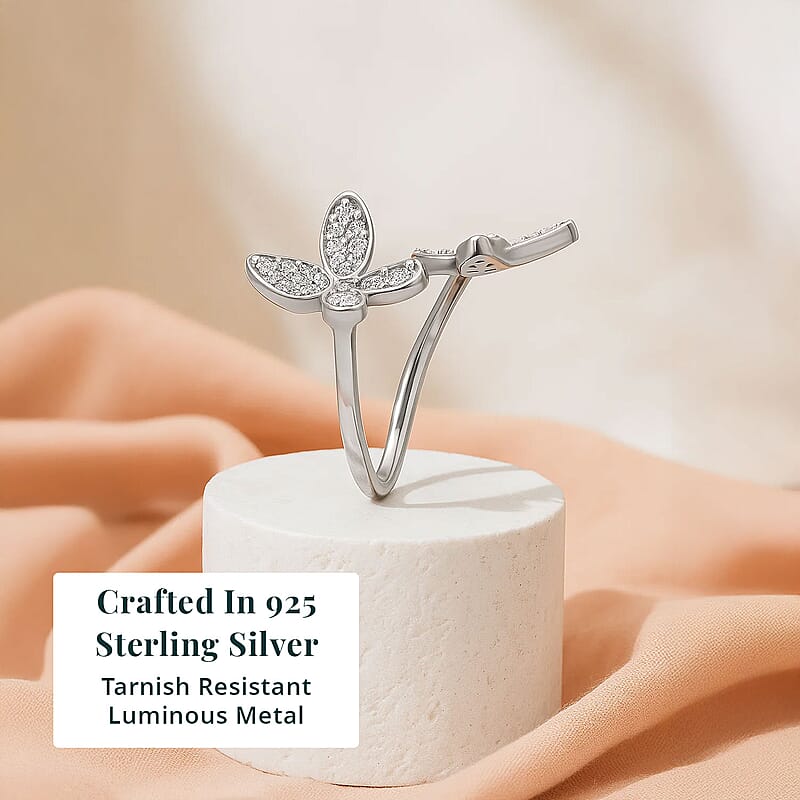  Luxuriant Lab Grown Diamond G-H SI 0.50 ctw Butterfly Ring in Rhodium Over Sterling Silver (Size 10.0)