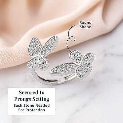 Luxuriant Lab Grown Diamond G-H SI 0.50 ctw Butterfly Ring in Rhodium Over Sterling Silver (Size 10.0)