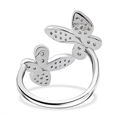 Luxuriant Lab Grown Diamond G-H SI 0.50 ctw Butterfly Ring in Rhodium Over Sterling Silver (Size 10.0)
