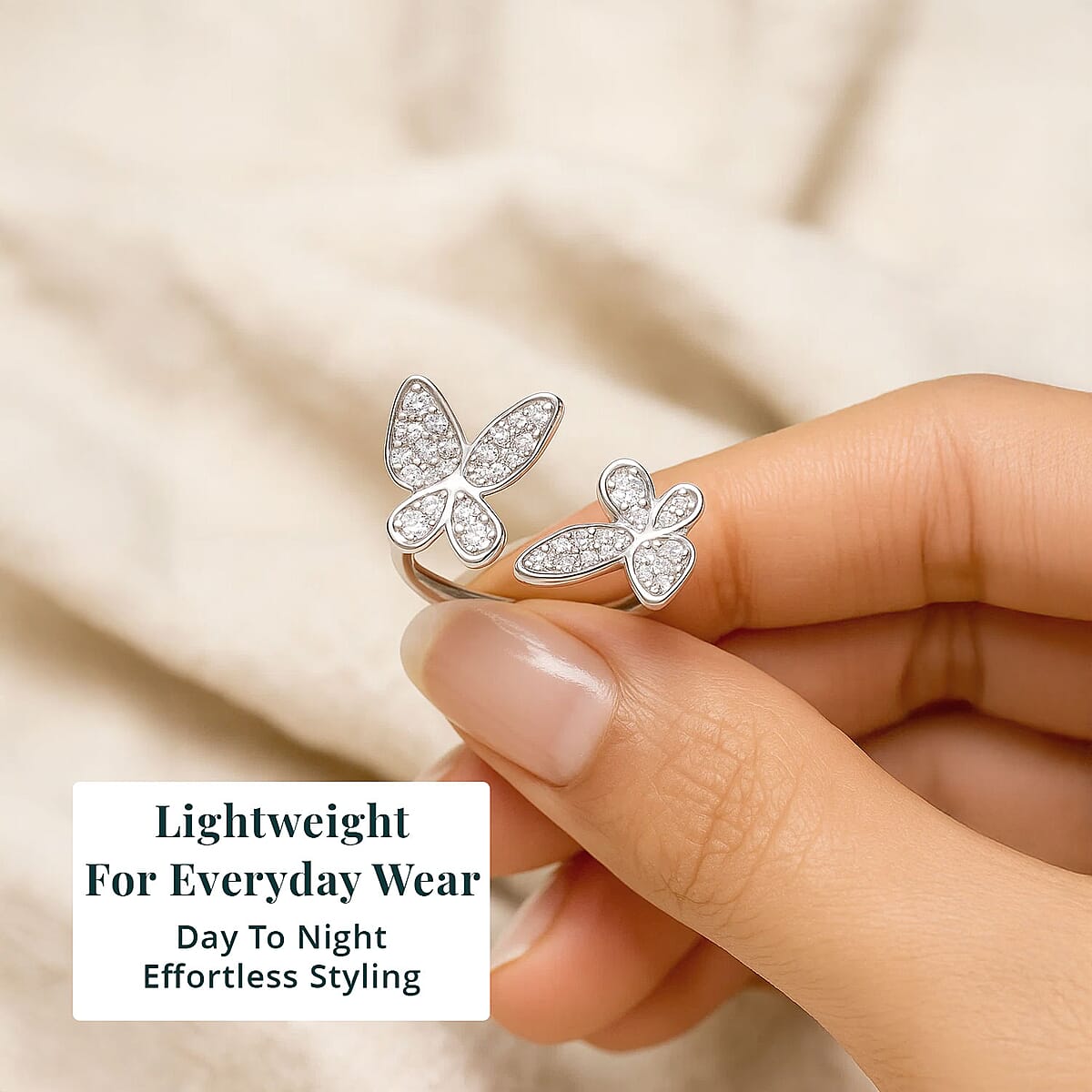  Luxuriant Lab Grown Diamond G-H SI 0.50 ctw Butterfly Ring in Rhodium Over Sterling Silver (Size 5.0) image number 5