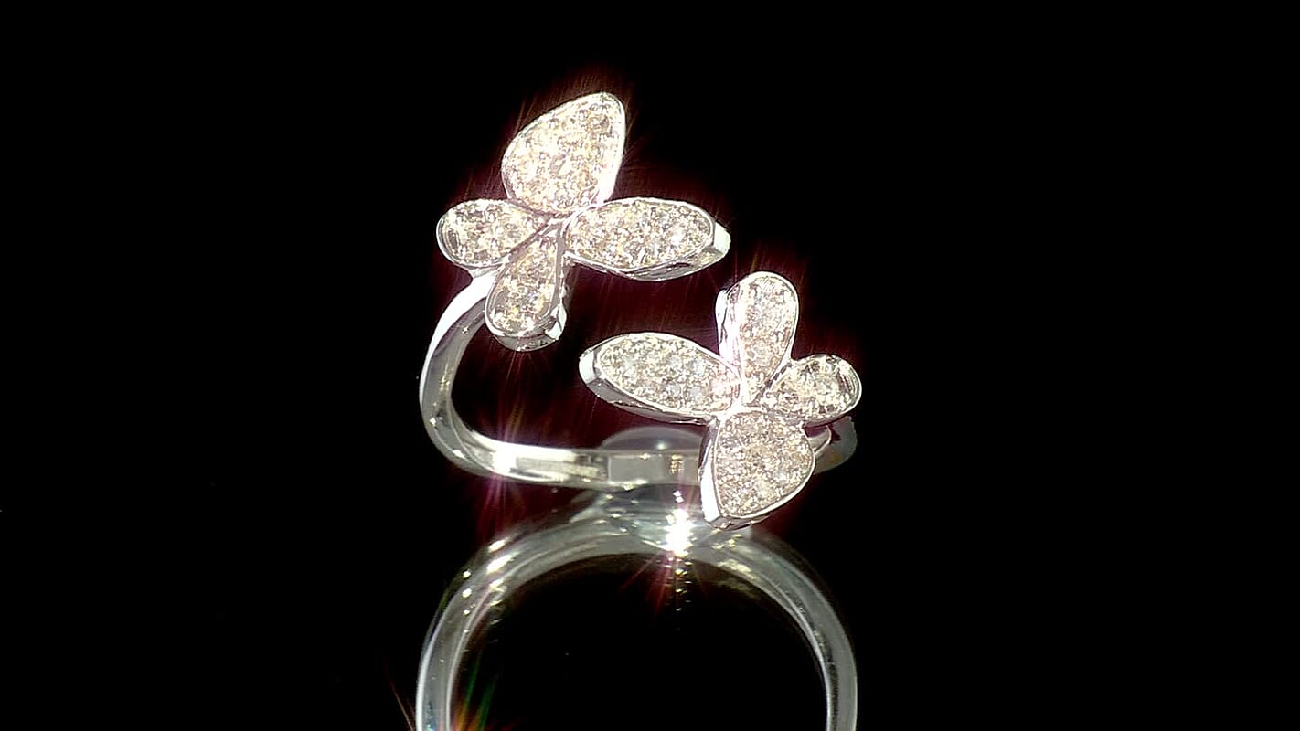 Luxuriant Lab Grown Diamond (G-H, SI) Butterfly Ring in Rhodium Over Sterling Silver (Size 10.0) 0.50 ctw