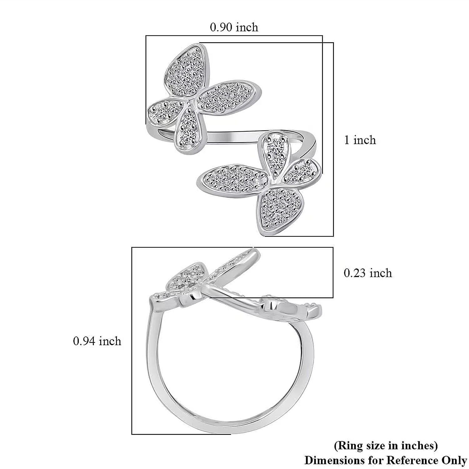 Luxuriant Lab Grown Diamond G-H SI 0.50 ctw Butterfly Ring in Rhodium Over Sterling Silver (Size 7.0)