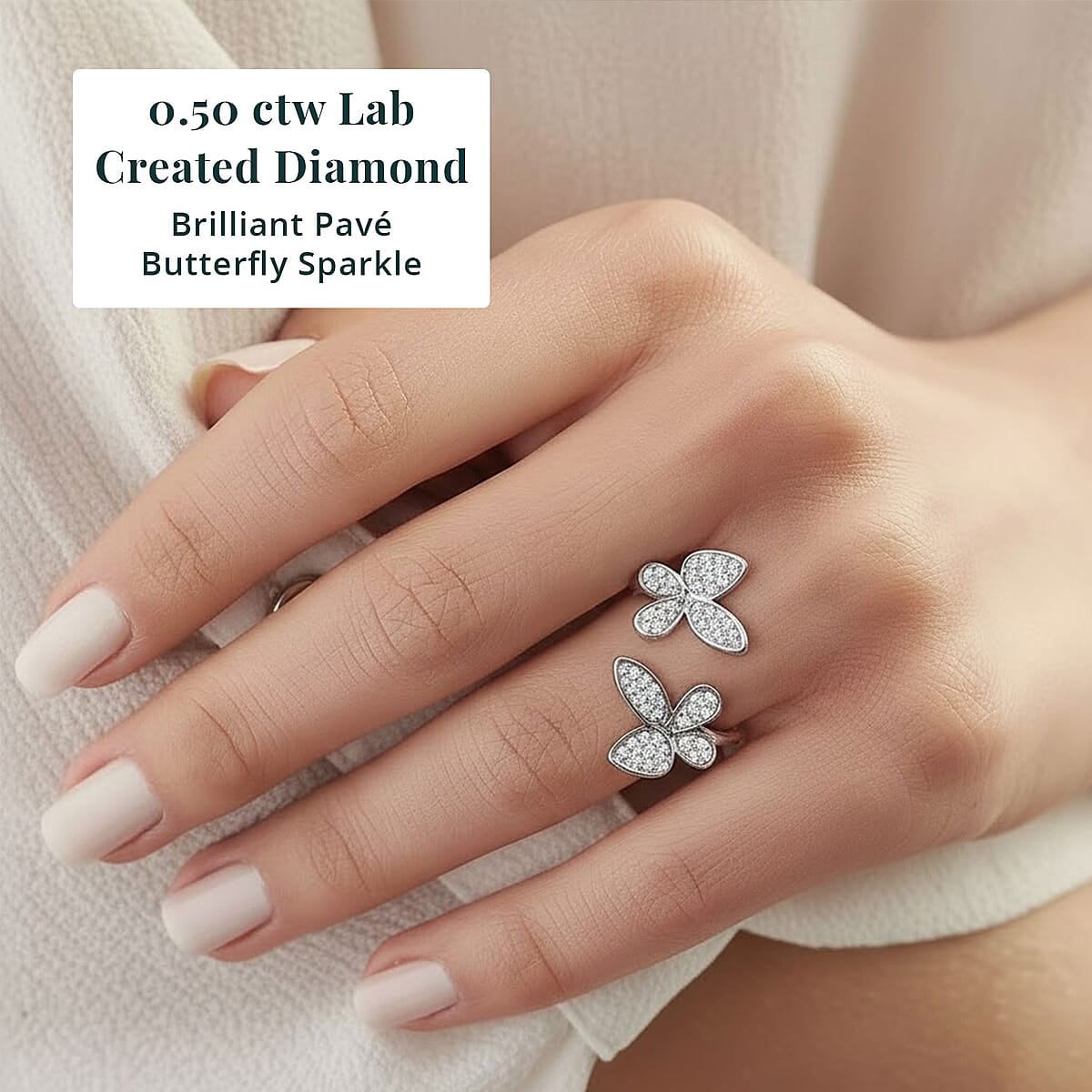  Luxuriant Lab Grown Diamond G-H SI 0.50 ctw Butterfly Ring in Rhodium Over Sterling Silver (Size 9.0) image number 1