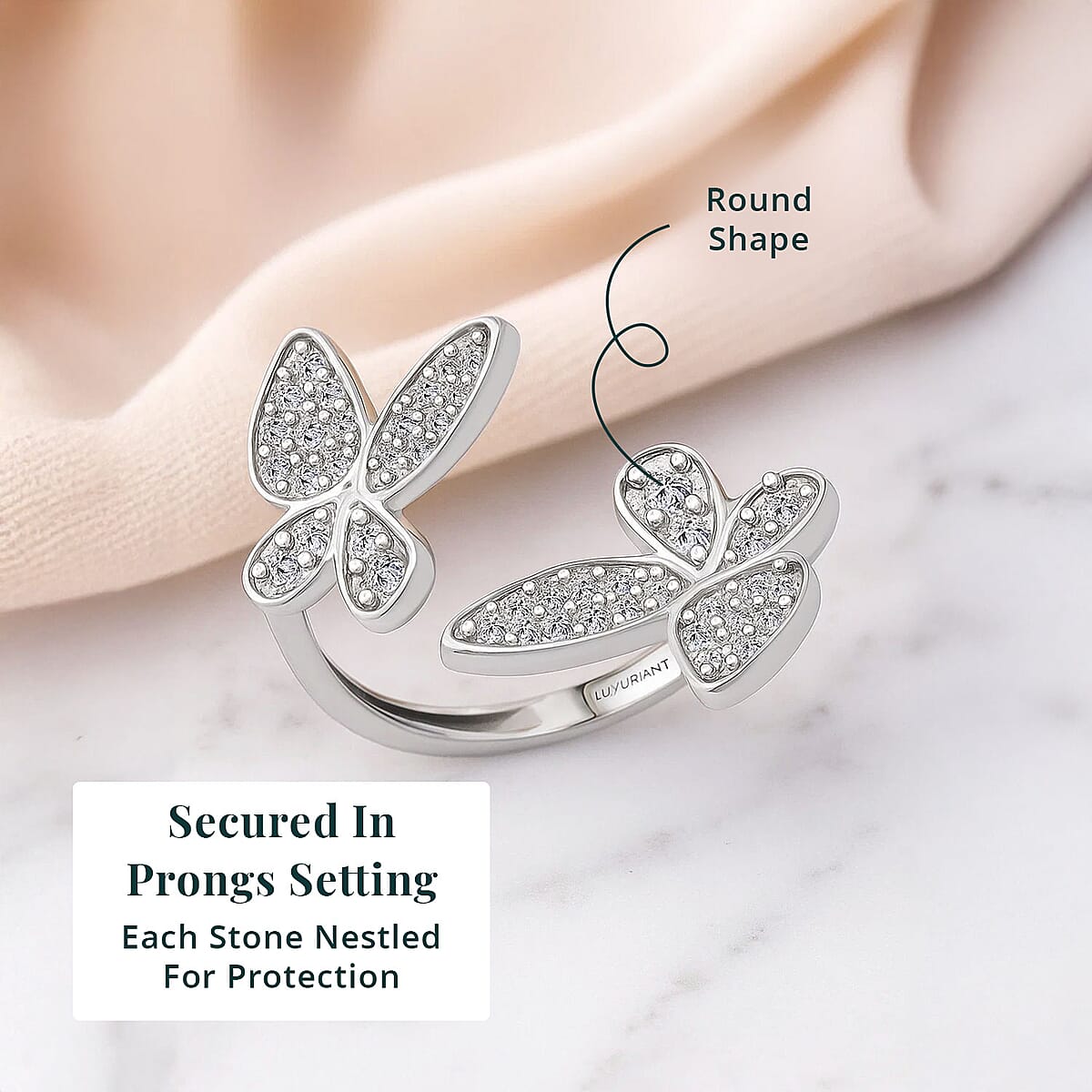  Luxuriant Lab Grown Diamond G-H SI 0.50 ctw Butterfly Ring in Rhodium Over Sterling Silver (Size 9.0) image number 4