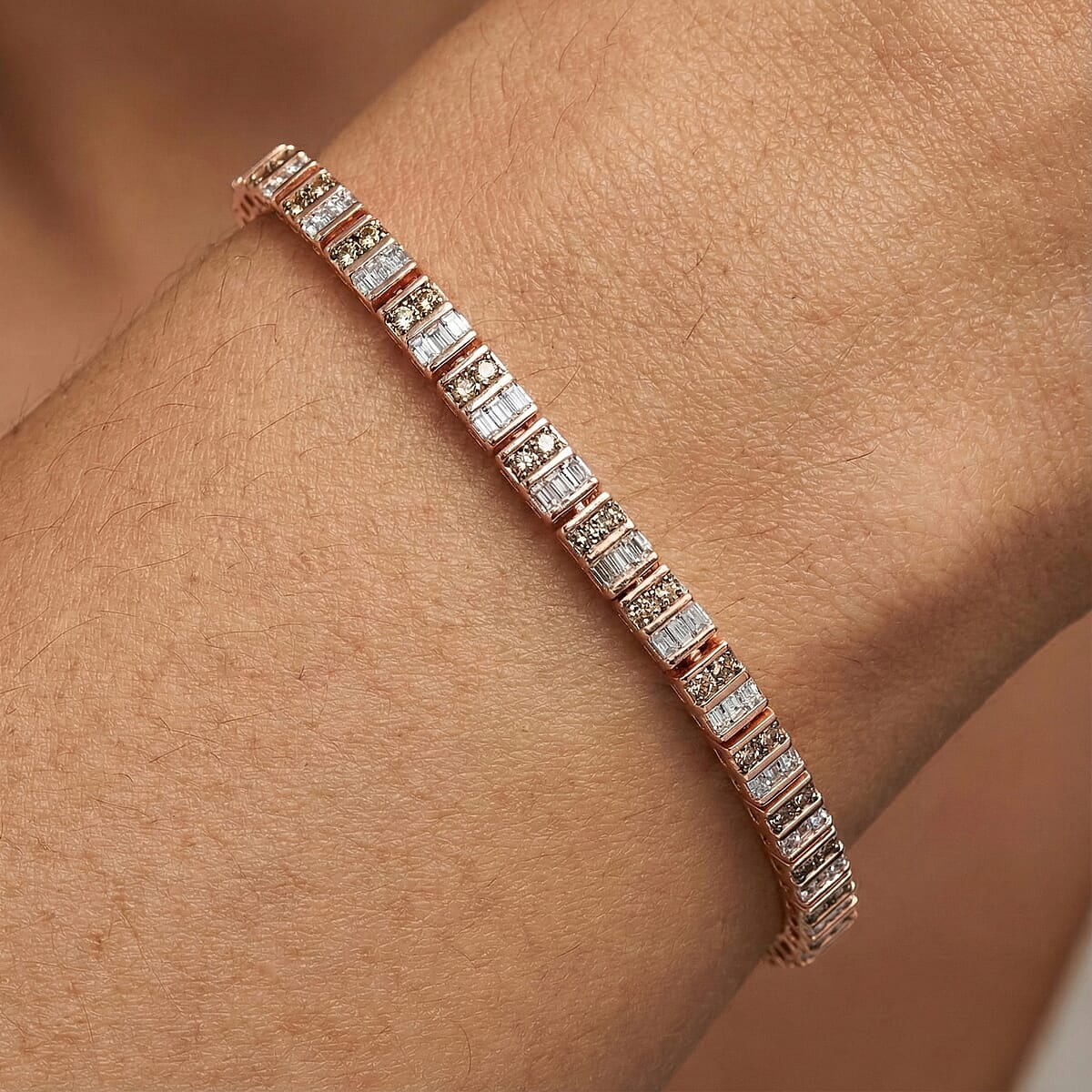 D'Joy Natural Champagne Diamond 1.0 ctw Tennis Bracelet in 18K Vermeil Rose Gold Over Sterling Silver (7.25 In) image number 2