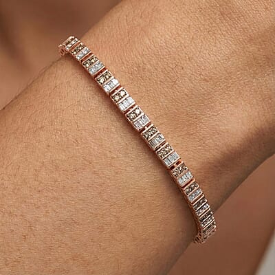 D'Joy Natural Champagne Diamond 1.0 ctw Tennis Bracelet in 18K Vermeil Rose Gold Over Sterling Silver (7.25 In)