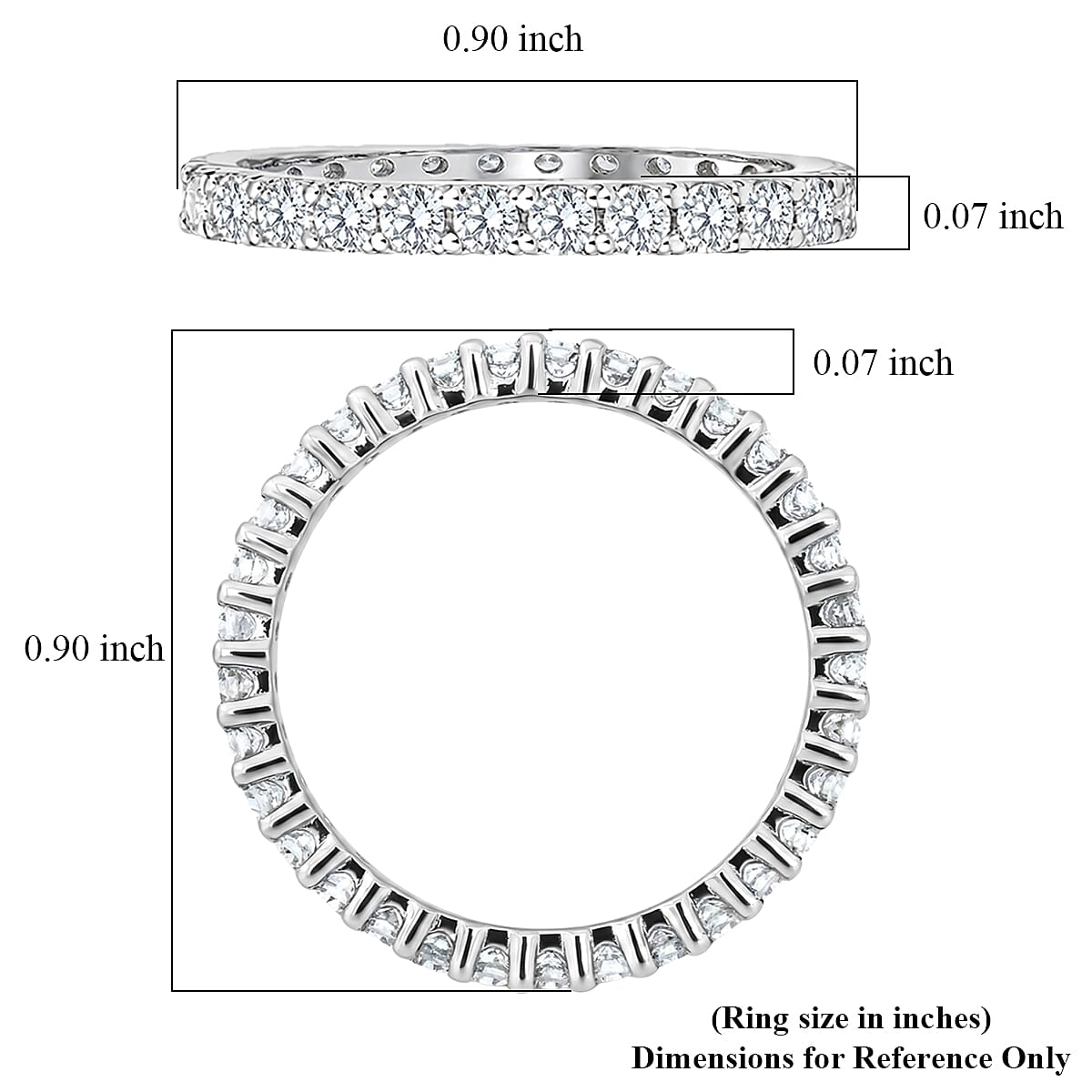 Luxuriant Lab Grown Diamond G-H SI 1.10 ctw Eternity Band Ring in Rhodium Over Sterling Silver (Size 10.0) image number 5