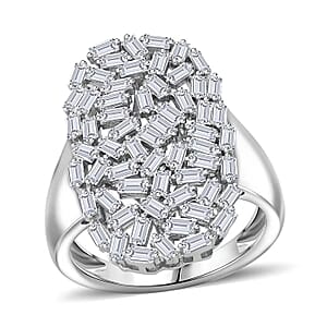  Luxuriant Lab Grown Diamond (G-H, SI) Ring in Rhodium Over Sterling Silver (Size 5.0) 1.25 ctw