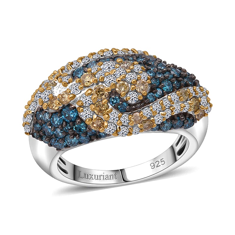 Luxuriant Lab Grown Blue and Yellow Diamond (IR) and Lab Grown Diamond SI 2.50 ctw Ring in Rhodium Over Sterling Silver (Size 6.0)