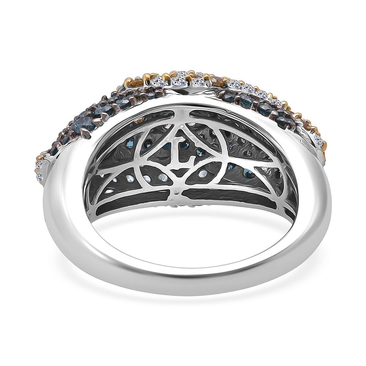 Luxuriant Lab Grown Blue and Yellow Diamond (IR) and Lab Grown Diamond SI 2.50 ctw Ring in Rhodium Over Sterling Silver (Size 6.0)