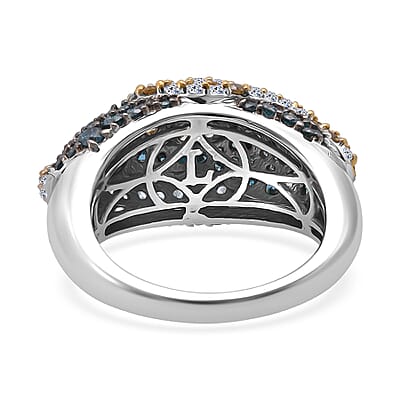 Luxuriant Lab Grown Blue and Yellow Diamond (IR) and Lab Grown Diamond SI 2.50 ctw Ring in Rhodium Over Sterling Silver (Size 6.0)