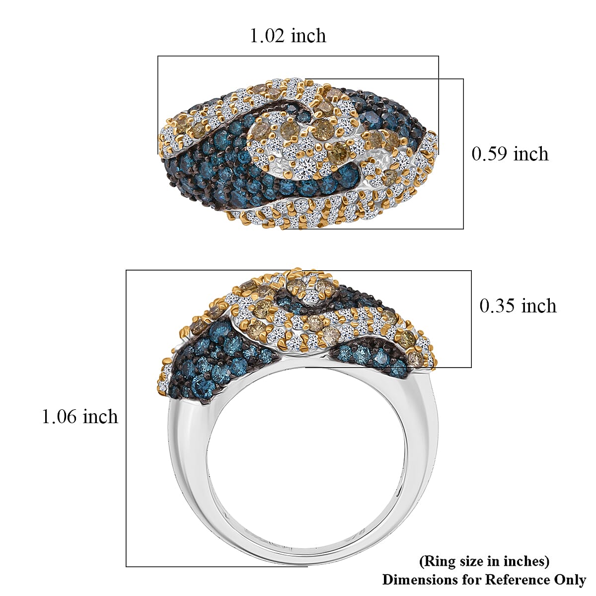 Luxuriant Lab Grown Blue and Yellow Diamond (IR) and Lab Grown Diamond SI 2.50 ctw Ring in Rhodium Over Sterling Silver (Size 6.0)